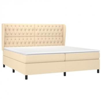 Cama box spring con colchón viscoelástico y muelles ensacados, tela color crema, 200x200 cm