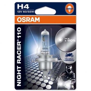 OSRAM NIGHT RACER 110 H4, Lámpara Halógena para Faros de Motocicleta, Modelo 64193NR1-01B, Ampolla Individual