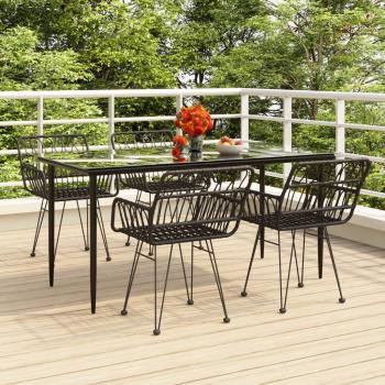 5-Piece Black Poly Rattan Garden Dining Set