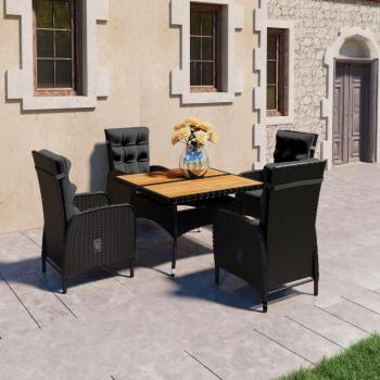 Conjunto de comedor de jardín 5 piezas Polyrattan y madera de acacia negra
