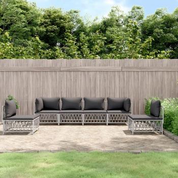 vidaXL 6-Piece White Steel Garden Lounge Set with Cushions