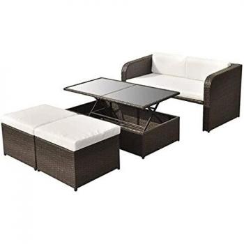 4-Piece Brown Poly Rattan Garden Lounge Set with Cushions