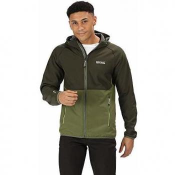 Regatta Chaqueta Softshell Arec II con Capucha y Respaldo cálido, Repelente al Agua y Resistente al Viento Soft Shell, Hombre, Bayleaf/Cypress, S