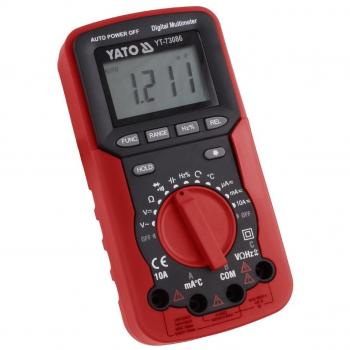Multímetro Digital Yato YT-73086 - Medidor de voltaje, corriente y resistencia, pantalla LCD retroiluminada, rango de medición automático, función de prueba de diodos y continuidad, diseño compacto y portátil
