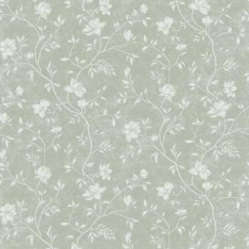 Spring Blossom Magnolia Floral Vine Wallpaper Roll - Green/White Matte Finish, Non-Pasted Non-Woven