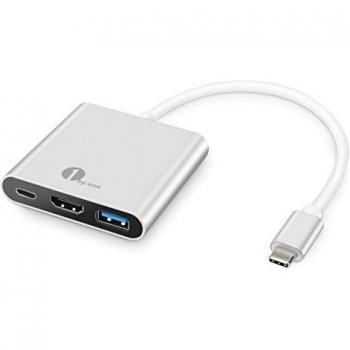 1byone USB 3.1 Tipo-C múltiple Adaptador para HDMI / USB3.0 / USB-C Puerto de carga para Nuevo MacBook, Chromebook Pixel y Otros USB-C portátil ,Color de plata