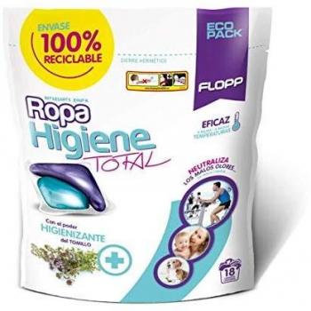 Flopp - Detergente para Ropa Higiene Total, 18 Cápsulas | Detergente Temperatura Baja Elimina Olor. Detergente Lavadora Ropa Eco Limpia sin Ensuciar el Planeta