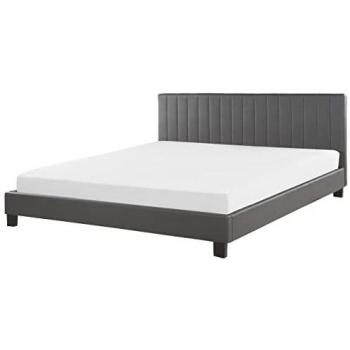 Cama de Piel Sintética Gris 180 x 200 cm con Cabecero Decorativo Poitiers