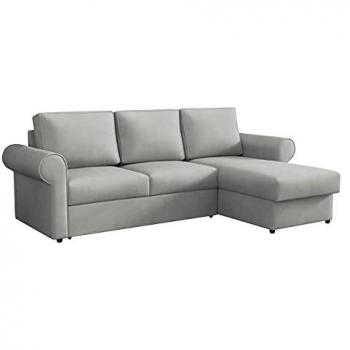 Sofá rinconero Columbus 131, gris, con función de descanso y caja de ropa de cama, 246x155x90cm