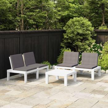 3-Piece White Plastic Garden Lounge Set with Cushions