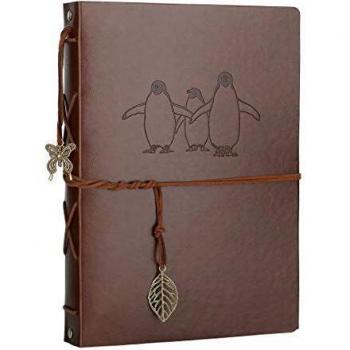 AIOR Álbum de Fotos Para Pegar, Album Scrapbooking DIY Vintage Originales Scrapbook Libro de Firmas para Boda Cuero Álbum de Recortes Aniversario Navidad Cumpleaños Regalo para Mamá Niña Bebé,Pingüino
