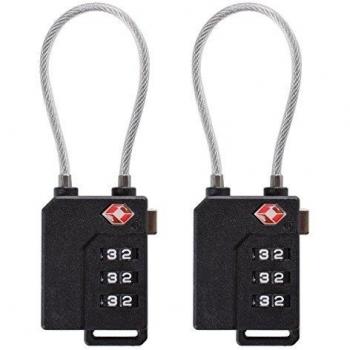 XCSOURCE® Candado de Seguridad TSA con Combinación de 3 Dígitos para Equipaje Maleta o Bolsa de Viaje, 2 Unidades con Cierre de Cable, Negro HS268