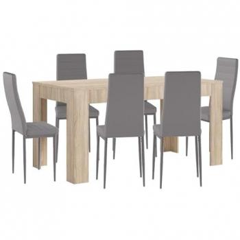 Mesa Extensible de Comedor o Cocina Cambria + 6 Sillas en Polipiel/Metal Gris