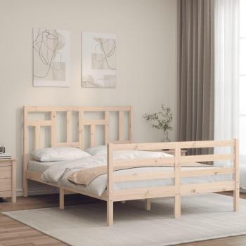 Cama Doble con Cabecera de Madera Sólida vidaXL