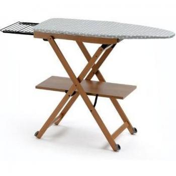 Tabla de Planchar Stirocomodo Regulable en Altura con Soporte Deslizante y Ruedas - Color Madera de Cerezo 135 x 88 x 45 cm