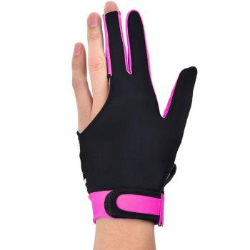 DSstyles 1 pieza 3 dedos de guante de billar guante de billar elástico de lycra tres dedos de billar guante de punto de piscina hombre guante de mujer para la mano izquierda derecha tamaño M – rosa