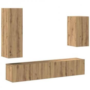 Conjunto de Muebles para TV de Pared - 4 Piezas en Madera Compuesta de Roble Artesanal