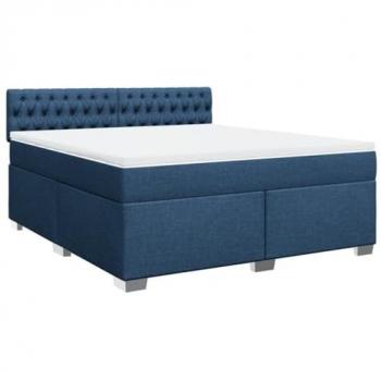 Cama box spring con colchón tela azul 180x200 cm