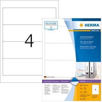 Etiquetas de Archivo HERMA 4284, A4, 192 x 61 mm, Blancas, Opacas, Autoadhesivas, 400 Etiquetas (100 Hojas)