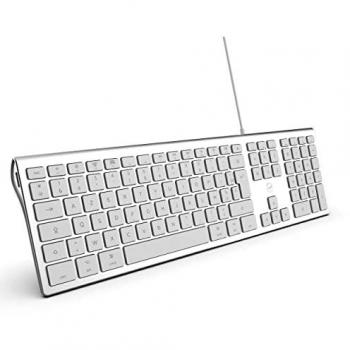 Teclado de Diseño Táctil con Cable y 2 Puertos USB para Mac OS AZERTY Blanco Plateado