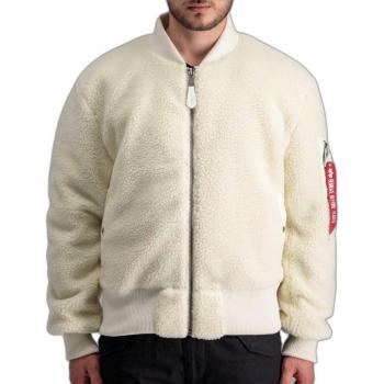 Alpha Industries Men's MA-1 Teddy Bomber Jacket, Off White, Size L