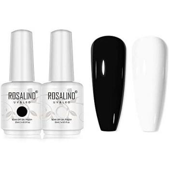 ROSALIND Esmalte Semipermanente Blanco y Negro Pintauñas 2pcs Kit de Esmaltes de Uñas 15ml