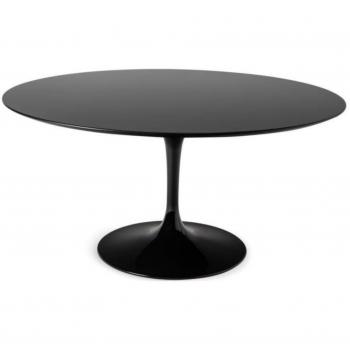 Mesa Tulipán Redonda Alta Gama 140 cm, Negro Mate, con Bandeja Blanca y Pies Negros Mate