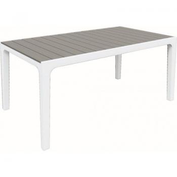 Mesa de jardín de resina imitación madera blanca y gris, 160x90 cm