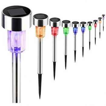 Set de 10 lámparas solares RGB de jardín con estaca, acero inoxidable y tecnología LED