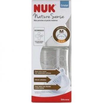 NUK Nature Sense Biberón de Cristal con Tetina de Silicona 0-6M 240ml