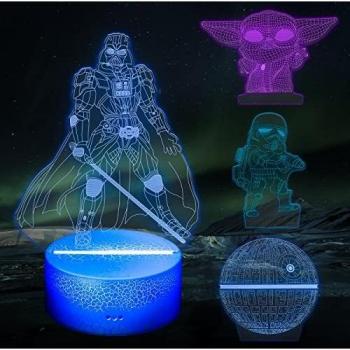 Huanchenda Star Wars 3D Ilusión Lámpara, 4 Patrones 16 Colores Cambian Luz Nocturna Lámpara de Noche para Decoración de Dormitorio