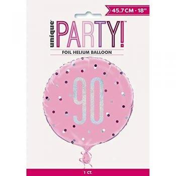 Unique Party - Globo de Cumpleaños 90-45 cm - Diseño de Rosa y Plateado Glitz