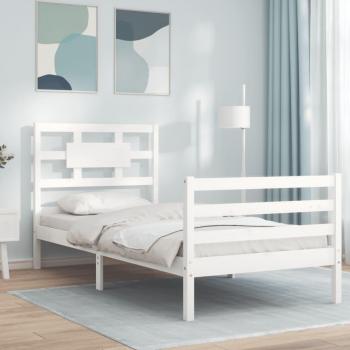 Cama con cabecero de madera maciza blanca 90x200 cm