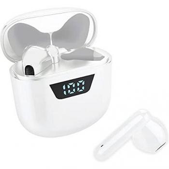 4-Ok Auriculares inalambricos BT 5.0, Micrófono, Pantalla LCD indicadora de Carga, Fácil emparejado, HI-Fi Estereo, Touch Sensor, Caja cargadora