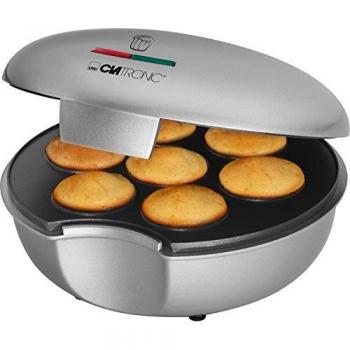 Clatronic MM 3496 - Máquina de hacer magdalenas muffins cupcakes, placa antiadherente, 900 W, color plateado