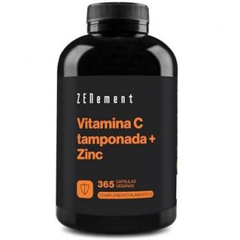 Vitamina C tamponada + Zinc Zenement 365 cápsulas veganas - 1000mg Vitamina C + 10mg Zinc (como bisglicinato) - Dosis alta - Apoya al sistema inmunitario y la vital