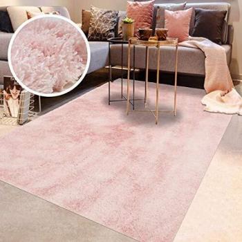 Alfombra shaggy rosa monocolor 160x230 cm hecha a mano de poliéster - SG CHIC