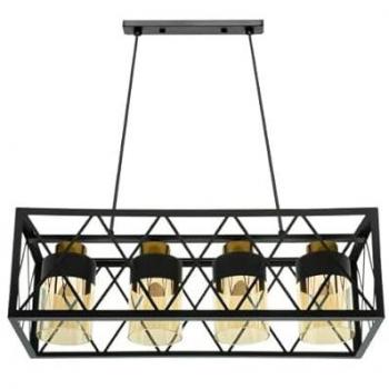 Lámpara de Techo Alargada Frutti Negra 4xE27 63x23 cm Metal y Cristal