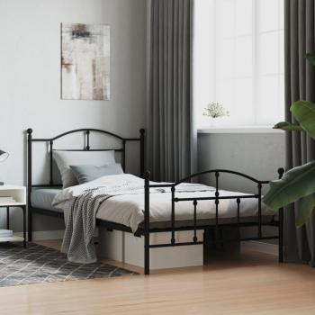 vidaXL Metal Bed Frame without Mattress with Footboard Black 100x200cm