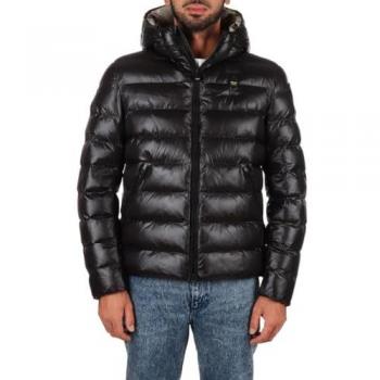 Blauer Men's Black Winter Jacket - Size 3XL - Water-repellent Nylon Coat with Check Pattern