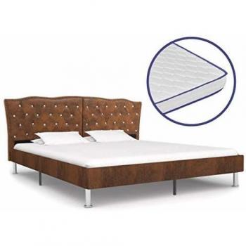 vidaXL Cama con Colchón Viscoelástico Tela Mobiliario Hogar Descanso Decoración Atractiva Elegante Dormitorio Robusta Duradera Marrón 160x200cm