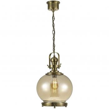 Lámpara colgante de bola mediana Riley, 1 bombilla E27, latón antiguo / cristal coñac