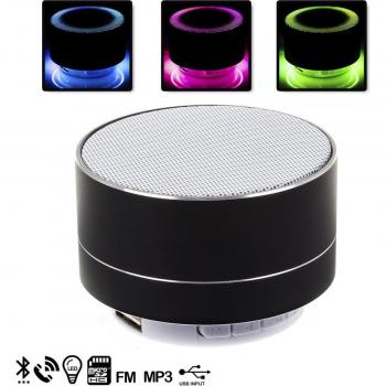 Altavoz bluetooth metálico con manos libres y luz led.