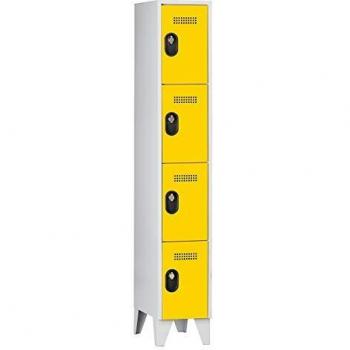 Armario de Compartimentos Bajo Llave Wolf 985614, 4 Compartimentos, Altura de Compartimento 450 mm, Color Gris Claro y Amarillo Zinc