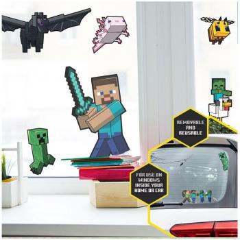 Calcomanías adhesivas para ventana Minecraft - Vinilos reutilizables con licencia oficial, decoración temática para jugadores, ideales como regalos para niños y niñas, perfectos como acentos en aula o habitación, dimensiones de 21 x 15 cm