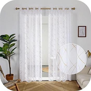 Amazon Brand - Umi Cortinas Habitacion Salon Visillos Translucidas Ventana Dormitorios 2 Piezas Blancas 140x290cm
