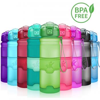 KollyKolla Botella de Agua Deportes, Botellas Sin BPA Tritan Plástico Reutilizables Ecológica con Filtro, Water Bottle para Niños, Gimnasio, Yoga, Oficina, Senderismo, Viajes,