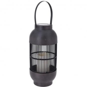 Farol solar LED con vela ratán negro