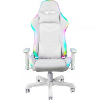 Silla Gaming DELTACO GAM-080-W, RGB LED, Cuero Sintético Blanco, Ajustable