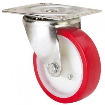 Rueda Alex Serie 61-PO Giratoria con Platina, Sin Freno, Nylon Blanco y Poliuretano Rojo, Eje Liso
